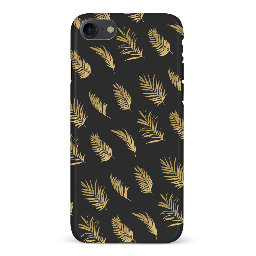 iPhone 7/8/SE gold fern leaves phone case in black