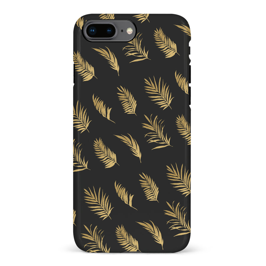 iPhone 7 Plus / 8 Plus gold fern leaves phone case in black