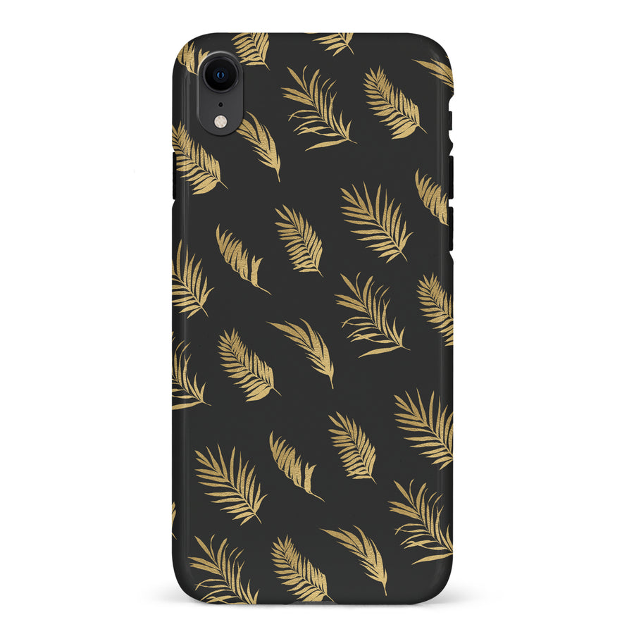 iPhone XR gold fern leaves phone case in black