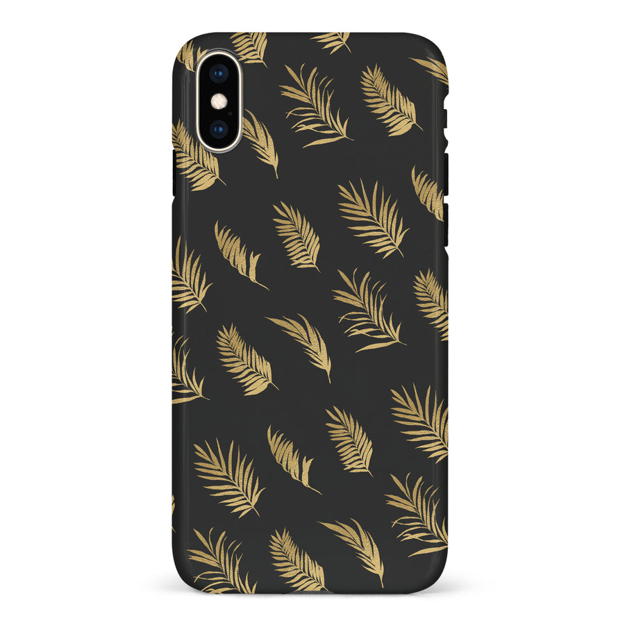 iPhone XS Max gold fern leaves phone case in black