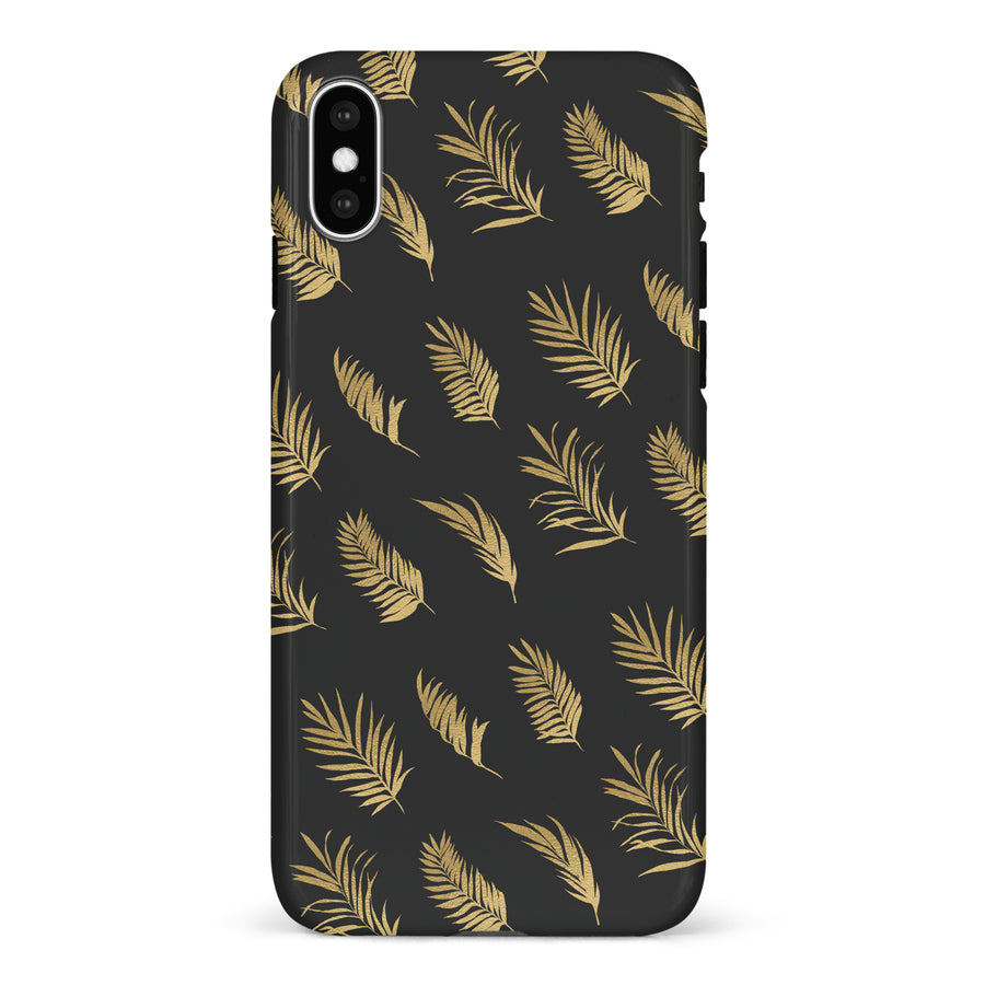 iPhone X/XS gold fern leaves phone case in black