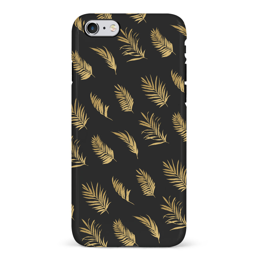 iPhone 6 gold fern leaves phone case in black