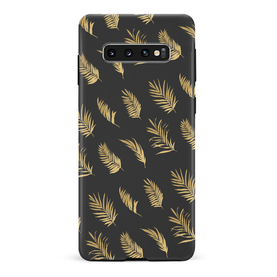 Samsung Galaxy S10 gold fern leaves phone case in black