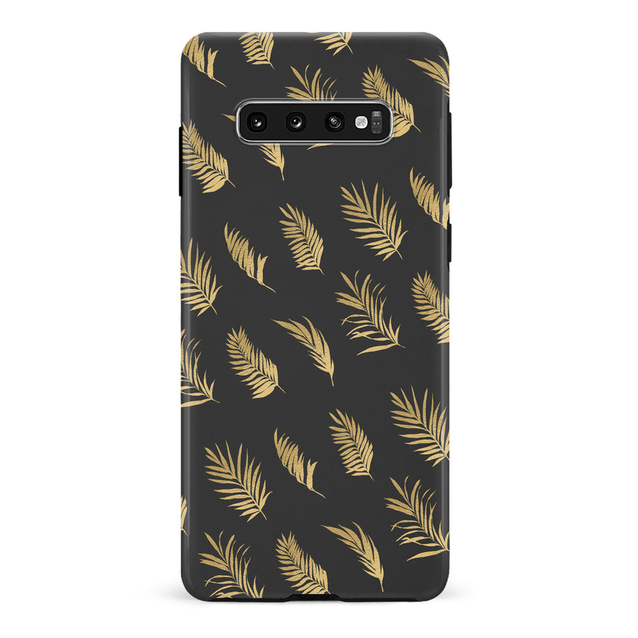 Samsung Galaxy S10 Plus gold fern leaves phone case in black