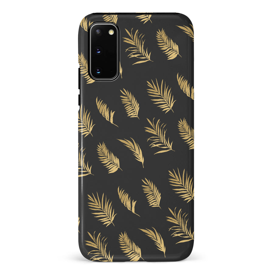 Samsung Galaxy S20 gold fern leaves phone case in black