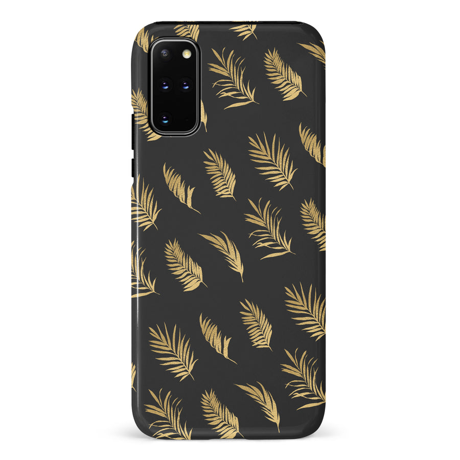 Samsung Galaxy S20 Plus gold fern leaves phone case in black