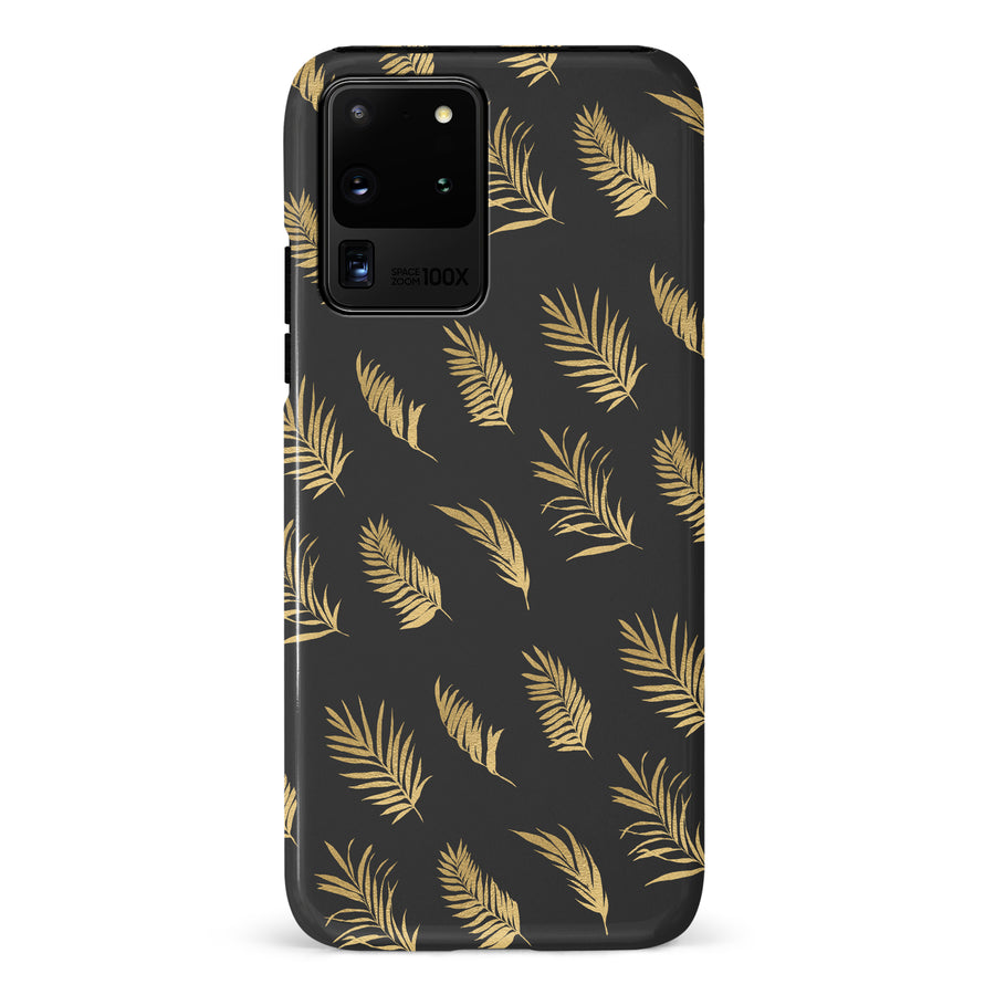 Samsung Galaxy S20 Ultra gold fern leaves phone case in black
