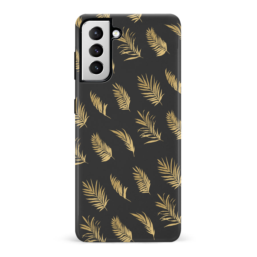 Samsung Galaxy S21 gold fern leaves phone case in black