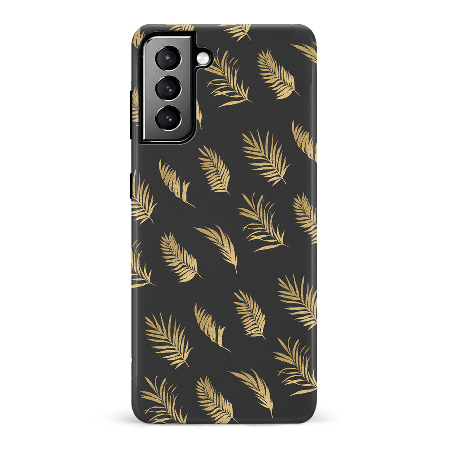 Samsung Galaxy S21 Plus gold fern leaves phone case in black