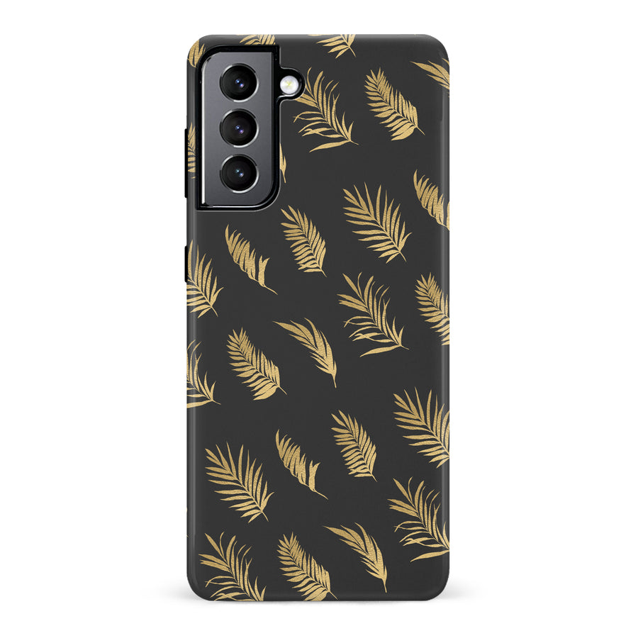 Samsung Galaxy S22 gold fern leaves phone case in black