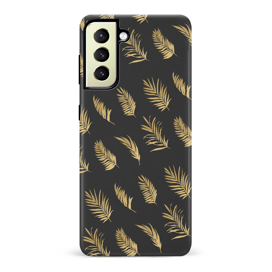 Samsung Galaxy S22 Plus gold fern leaves phone case in black