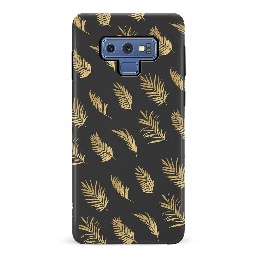 Samsung Galaxy Note 9 gold fern leaves phone case in black