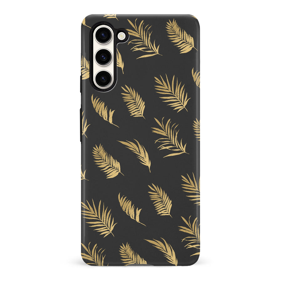 Samsung S23 Gold Fern Leaves Floral Phone Case - Black