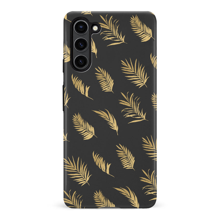 Samsung S23 Plus Gold Fern Leaves Floral Phone Case - Black