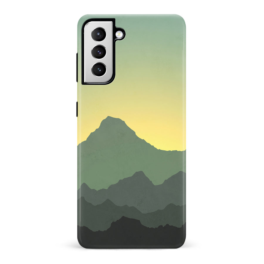 Samsung Galaxy S21 Mountains Silhouettes Phone Case in Green