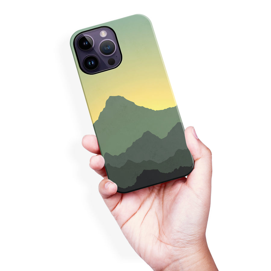 iPhone 14 Pro Max Mountains Silhouettes Phone Case in Green