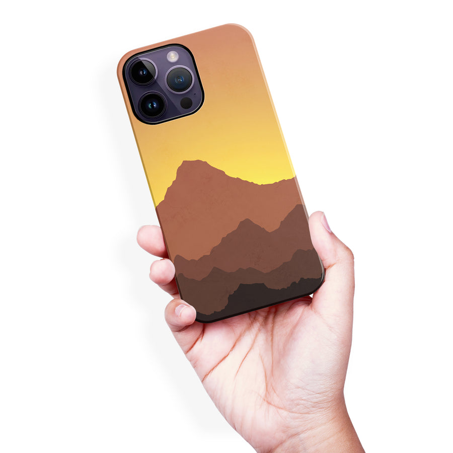 iPhone 14 Pro Max Mountains Silhouettes Phone Case in Gold