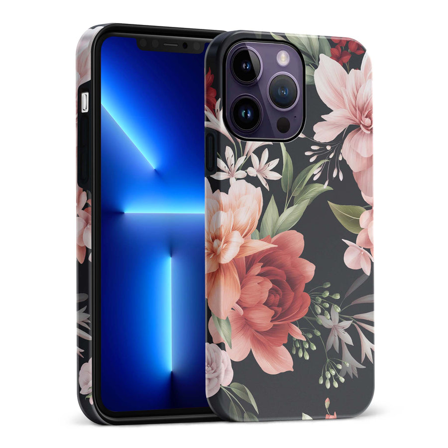 iPhone 14 Pro Max Peonies Floral Phone Case - Black
