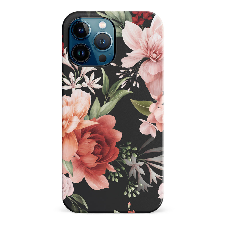 iPhone 12 Pro Max peonies one phone case in black
