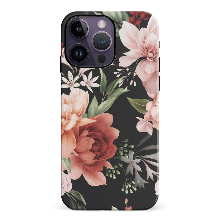 iPhone 14 Pro Max peonies one phone case in black