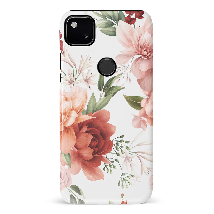 Google Pixel 4A peonies one phone case in white
