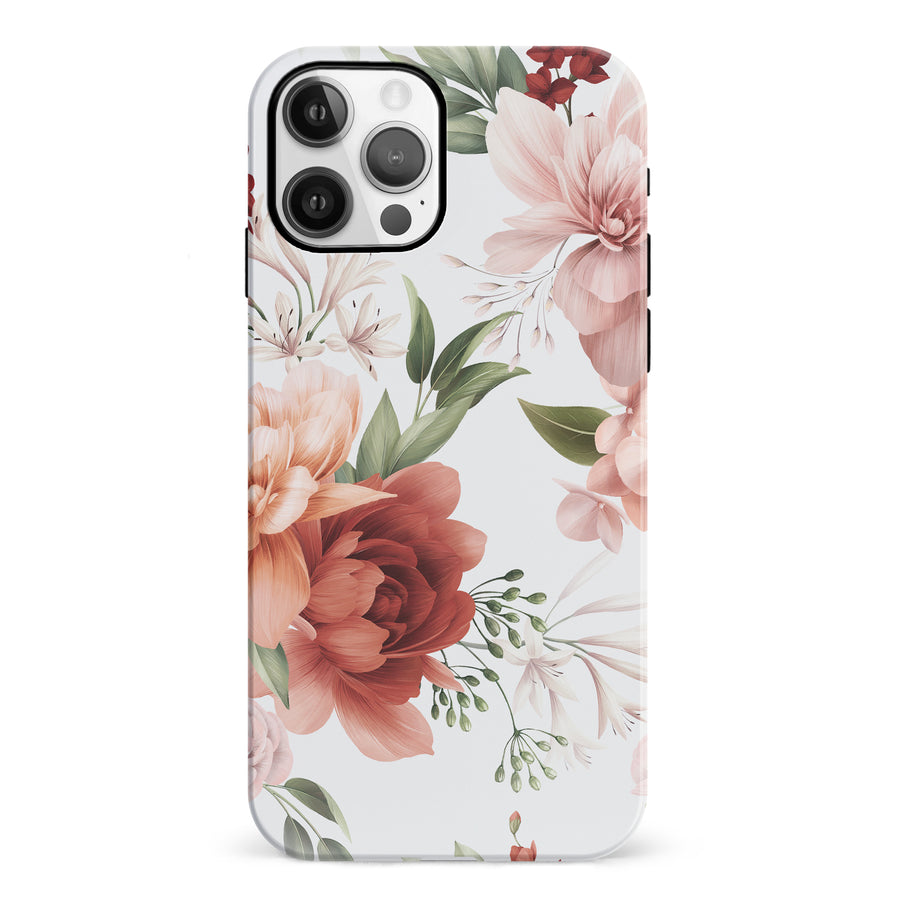 iPhone 12 peonies one phone case in white