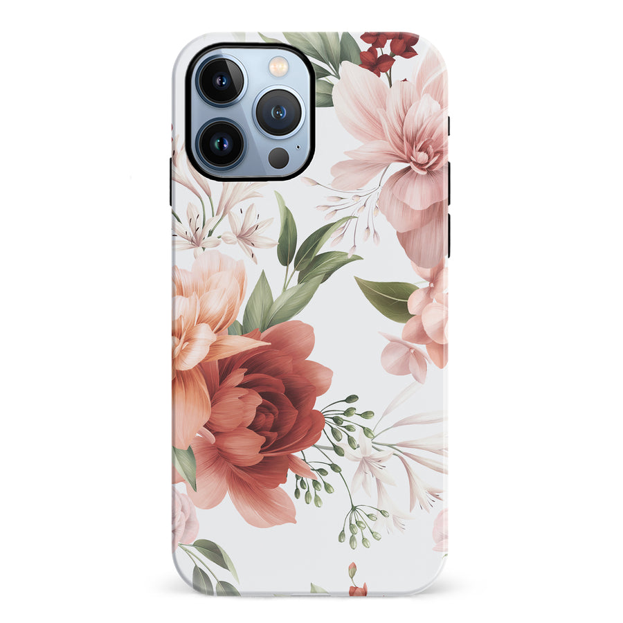 iPhone 12 Pro peonies one phone case in white