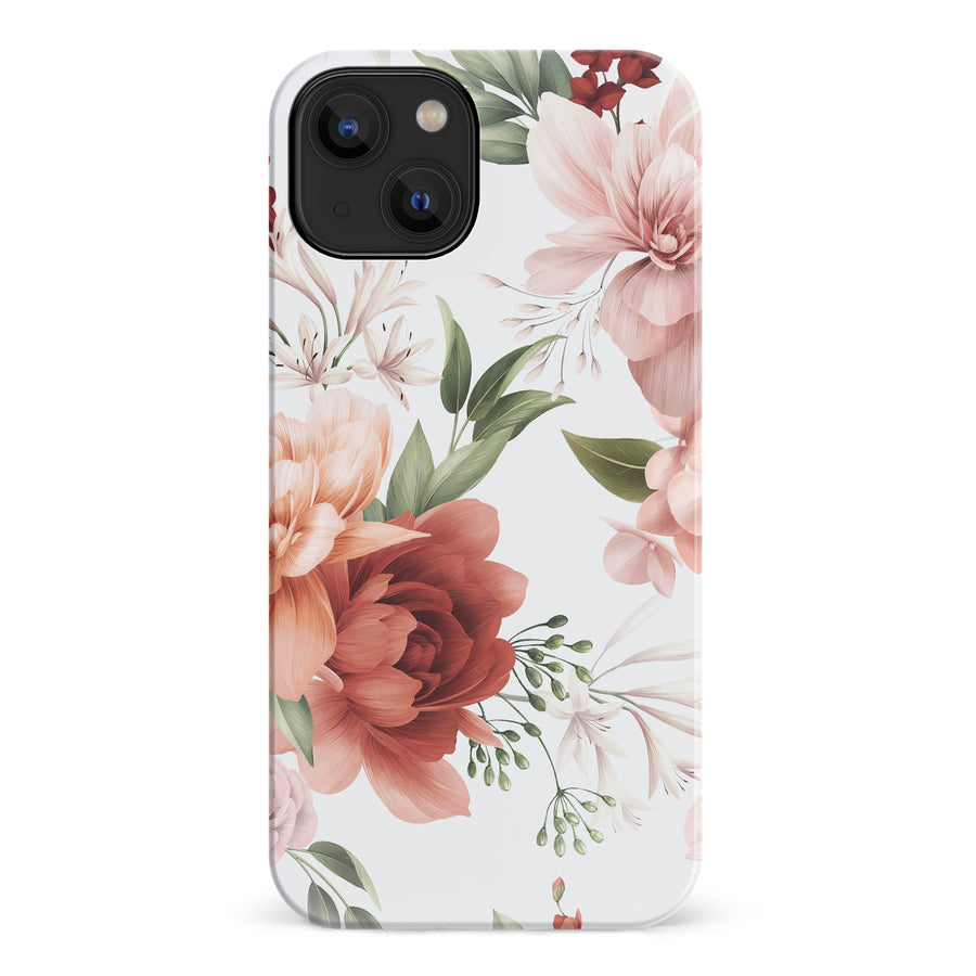 iPhone 14 peonies one phone case in white