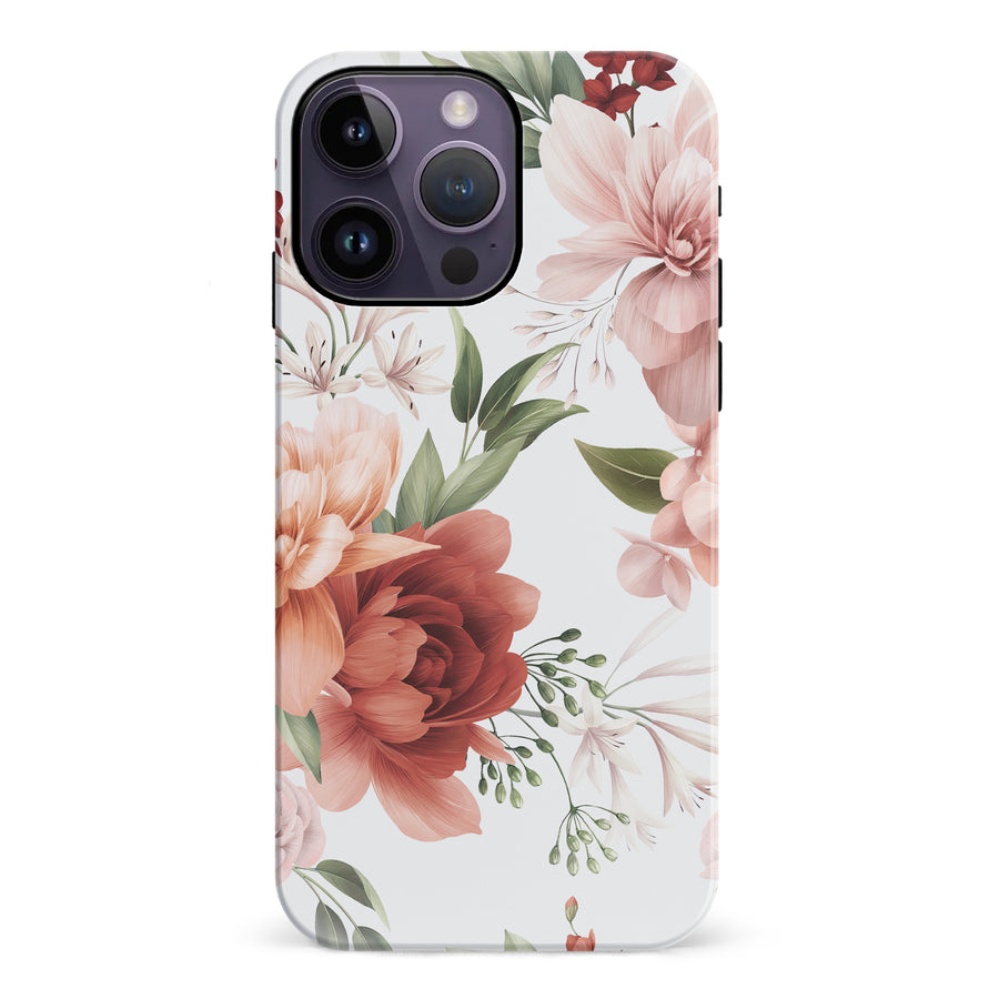 iPhone 14 Pro Max Peonies Floral Phone Case - White