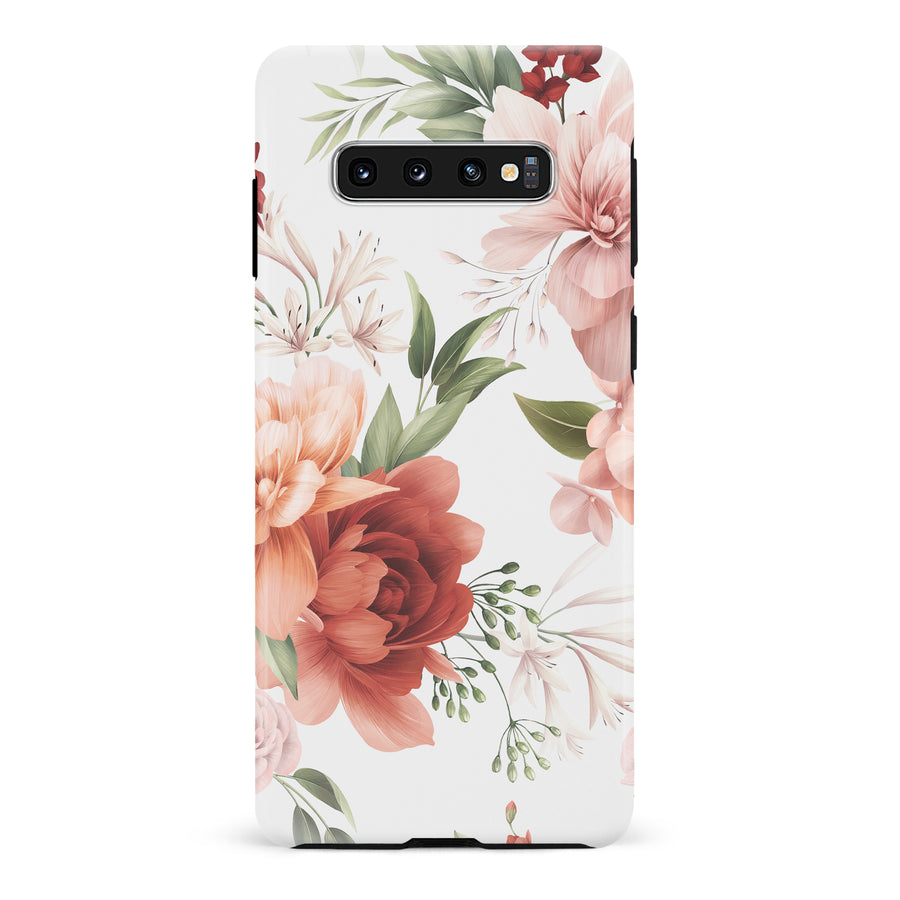 Samsung Galaxy S10 peonies one phone case in white