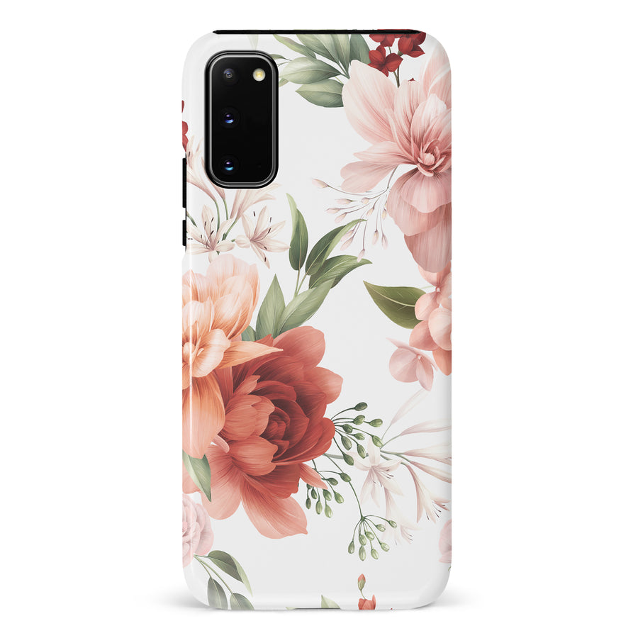 Samsung Galaxy S20 peonies one phone case in white