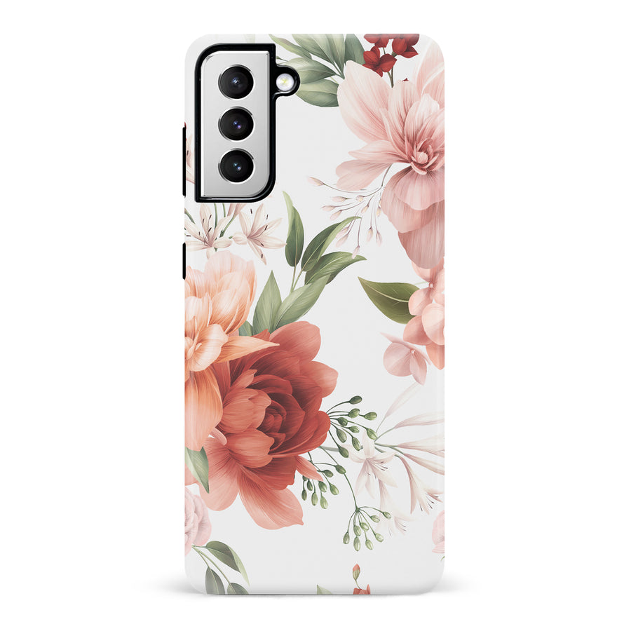 Samsung Galaxy S21 peonies one phone case in white