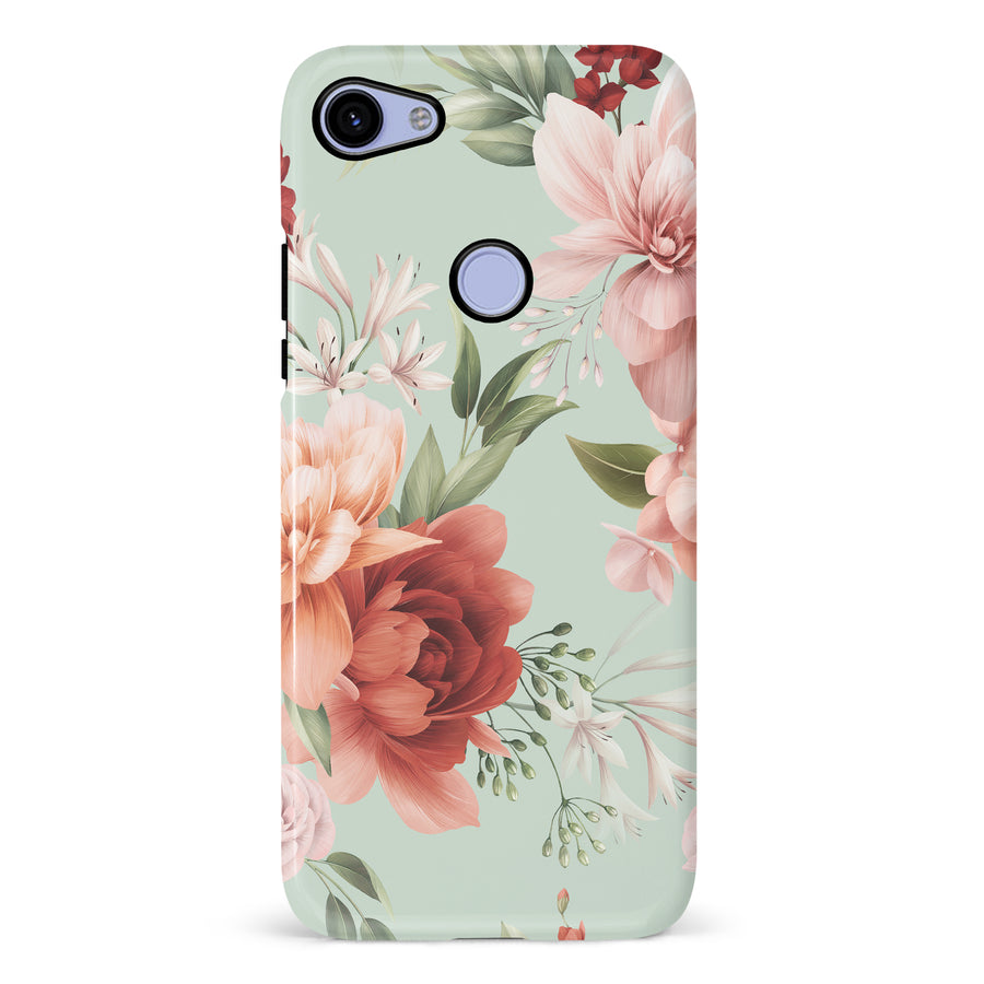 Google Pixel 3A XL peonies one phone case in green