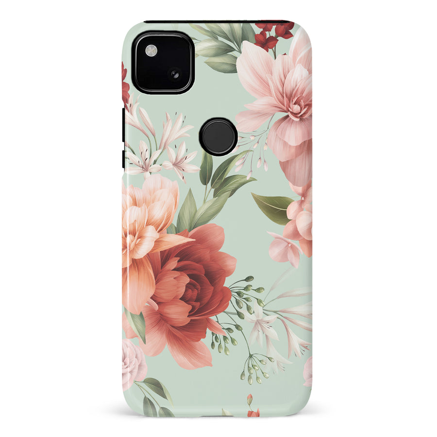 Google Pixel 4A peonies one phone case in green