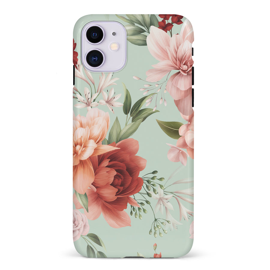 iPhone 11 peonies one phone case in green