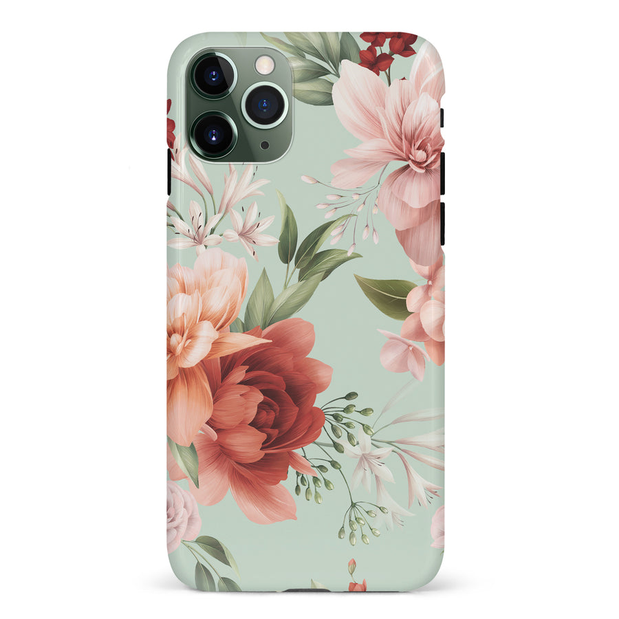 iPhone 11 Pro peonies one phone case in green