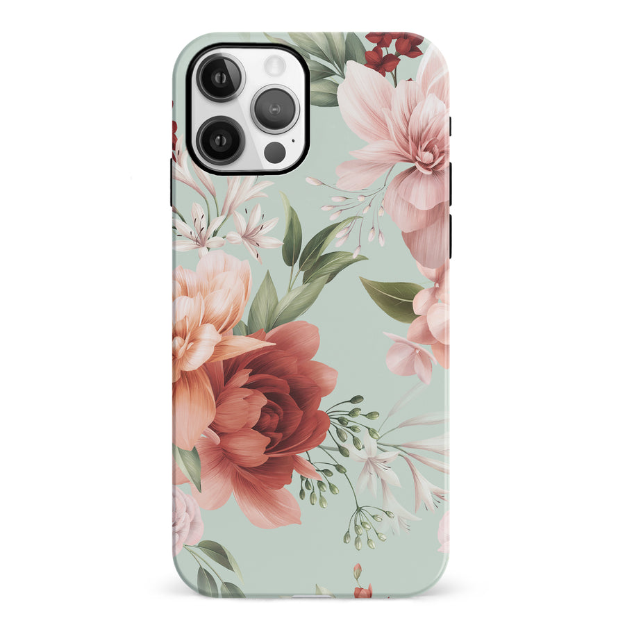 iPhone 12 peonies one phone case in green