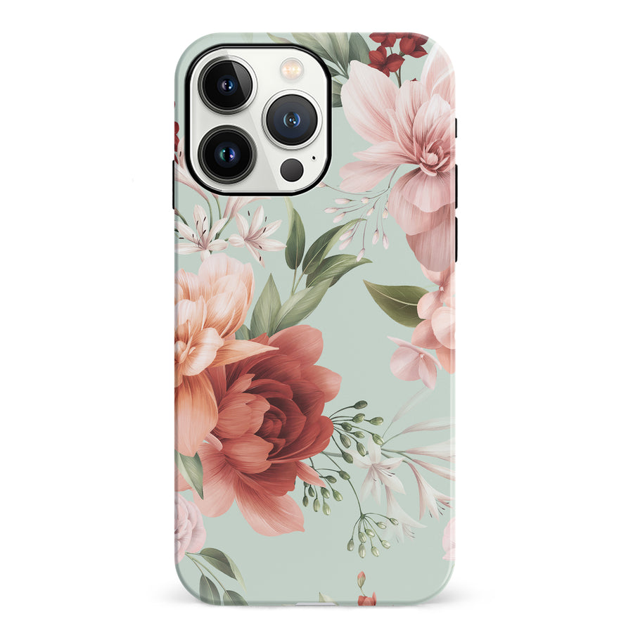 iPhone 13 Pro peonies one phone case in green