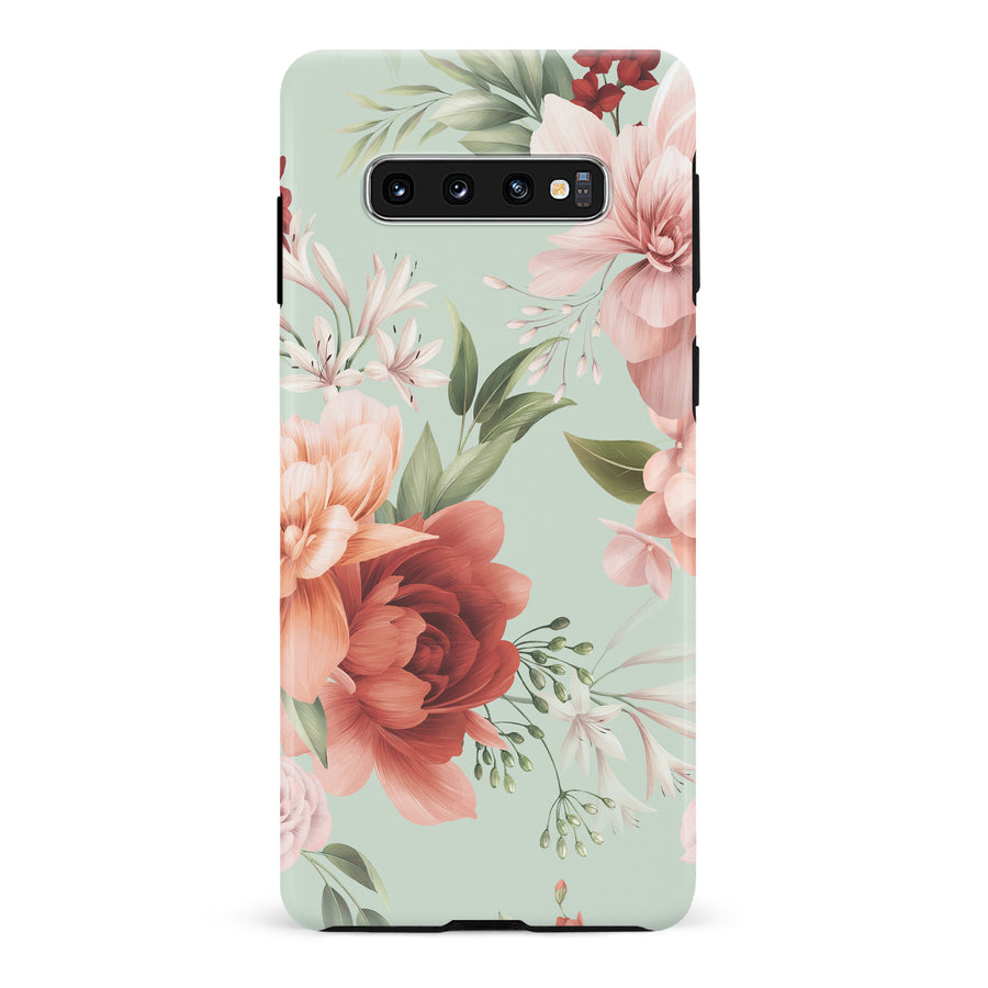 Samsung Galaxy S10 peonies one phone case in green