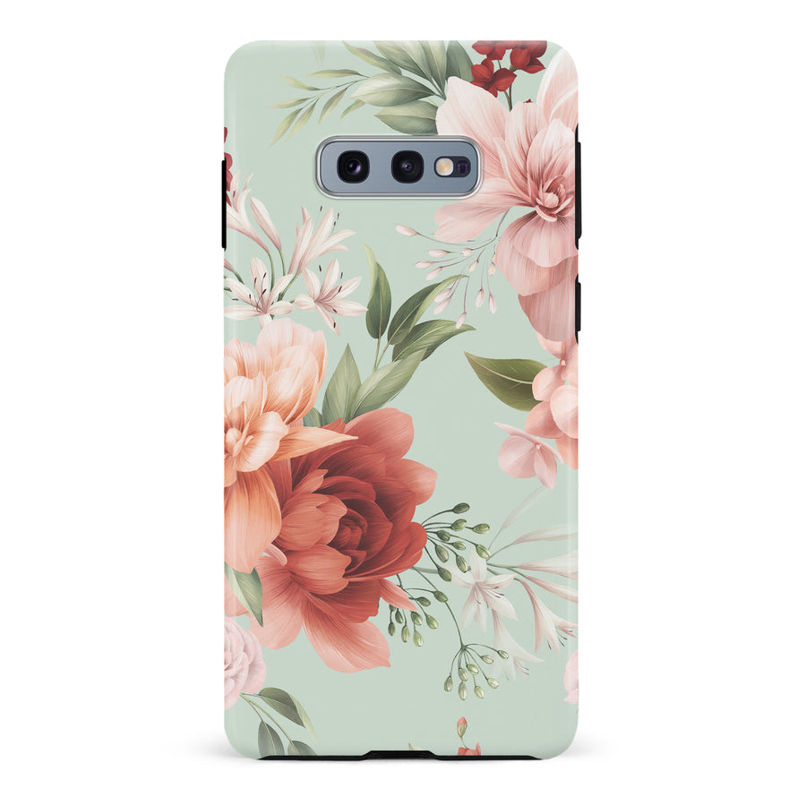 Samsung Galaxy S10e peonies one phone case in green