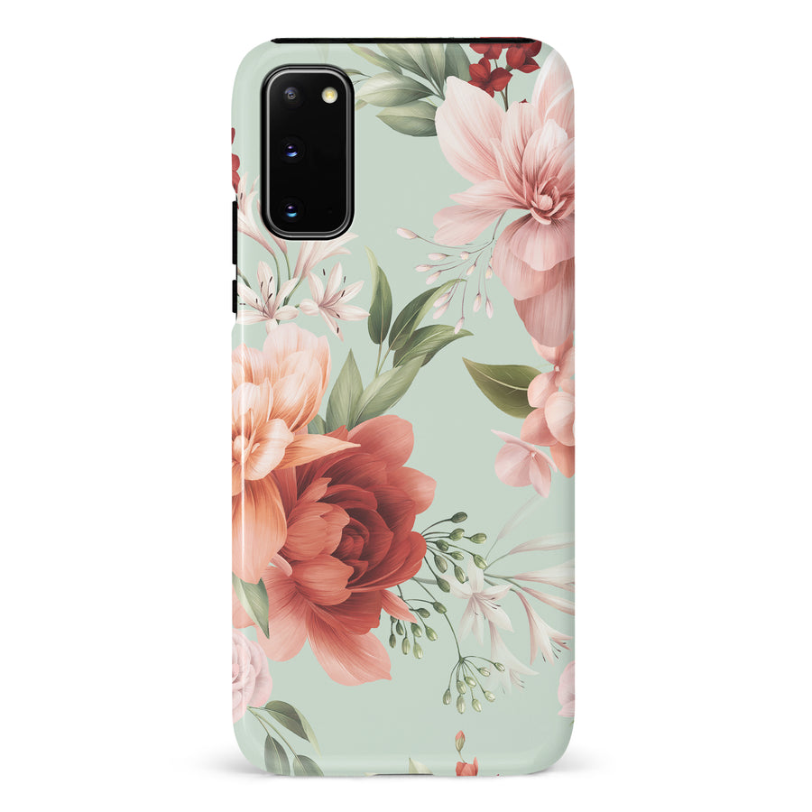 Samsung Galaxy S20 peonies one phone case in green