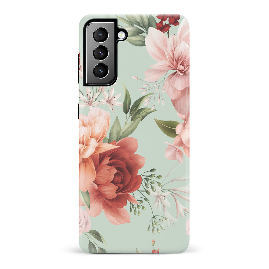Samsung Galaxy S21 Plus peonies one phone case in green