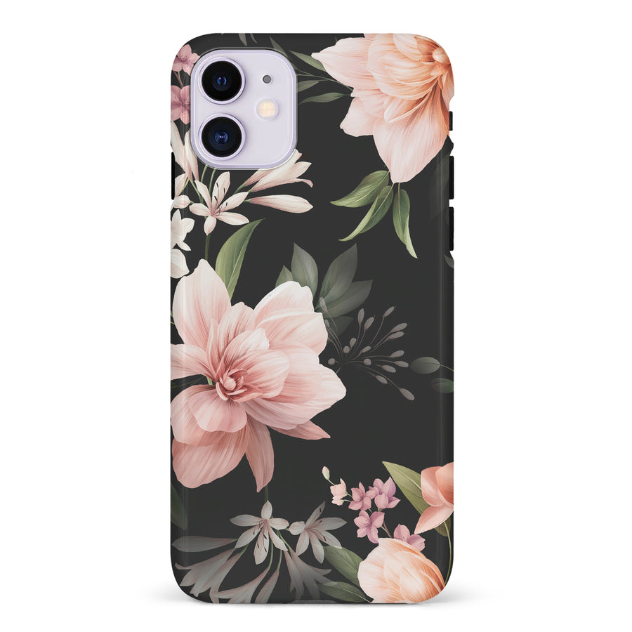 iPhone 11 Peonies Two Floral Phone Case in Black