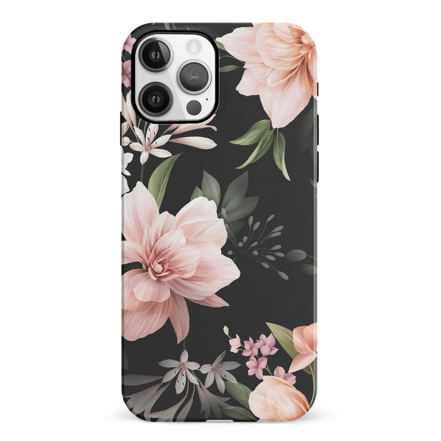 iPhone 12 Peonies Two Floral Phone Case in Black