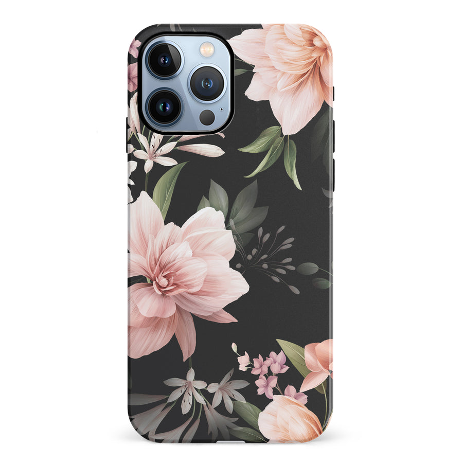 iPhone 12 Pro Peonies Two Floral Phone Case in Black