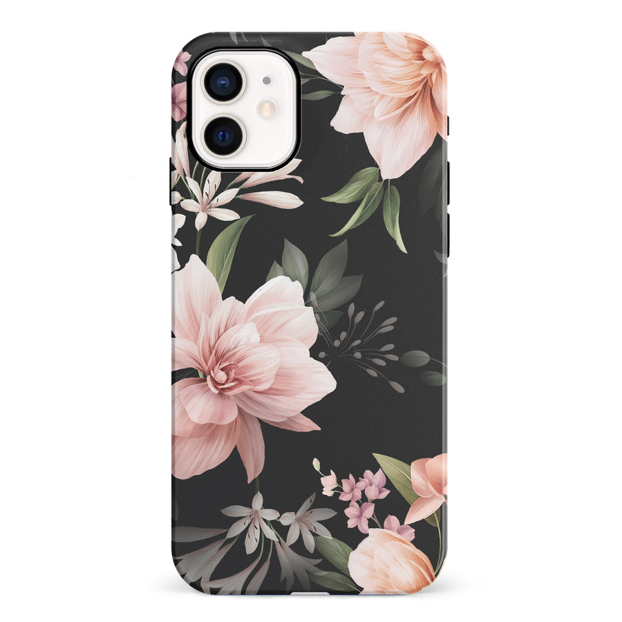 iPhone 12 Mini Peonies Two Floral Phone Case in Black