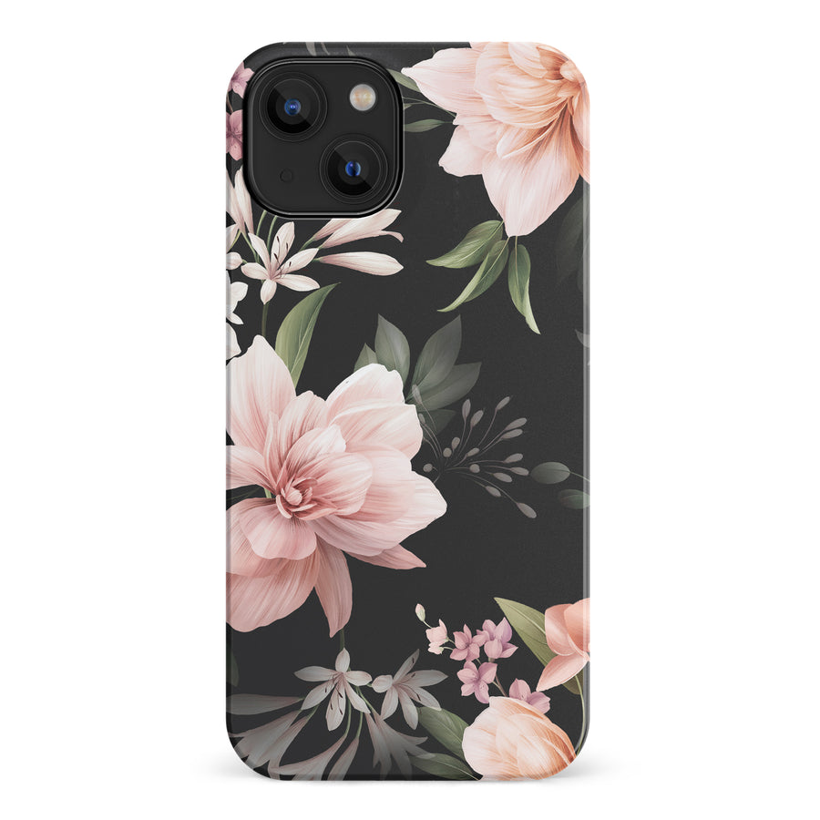 iPhone 14 Peonies Two Floral Phone Case in Black
