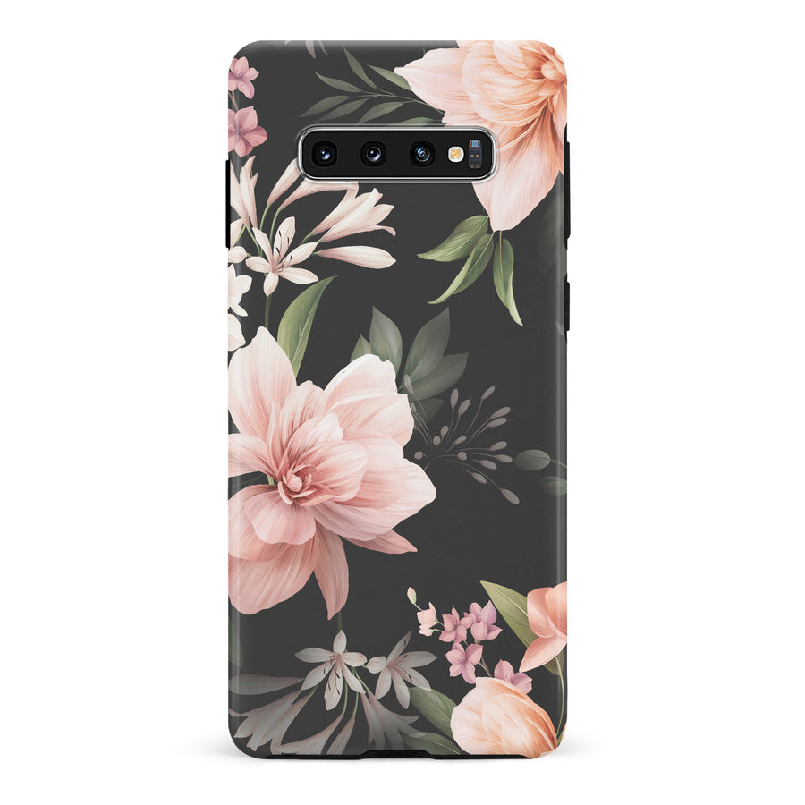 Samsung Galaxy S10 Peonies Two Floral Phone Case in Black