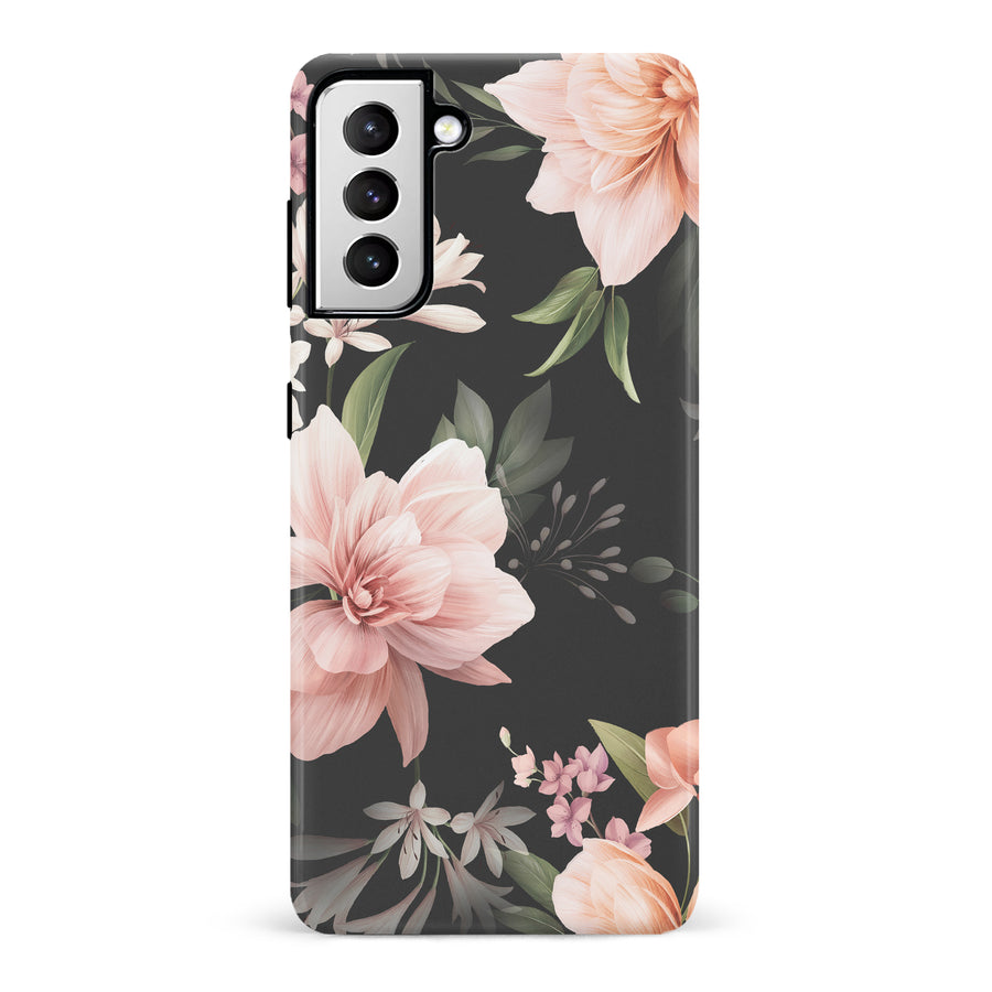 Samsung Galaxy S21 Peonies Two Floral Phone Case in Black