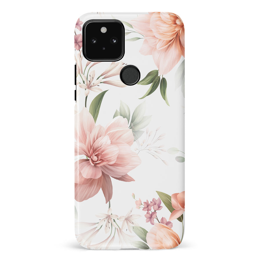 Google Pixel 5 Peonies Two Phone Case in White
